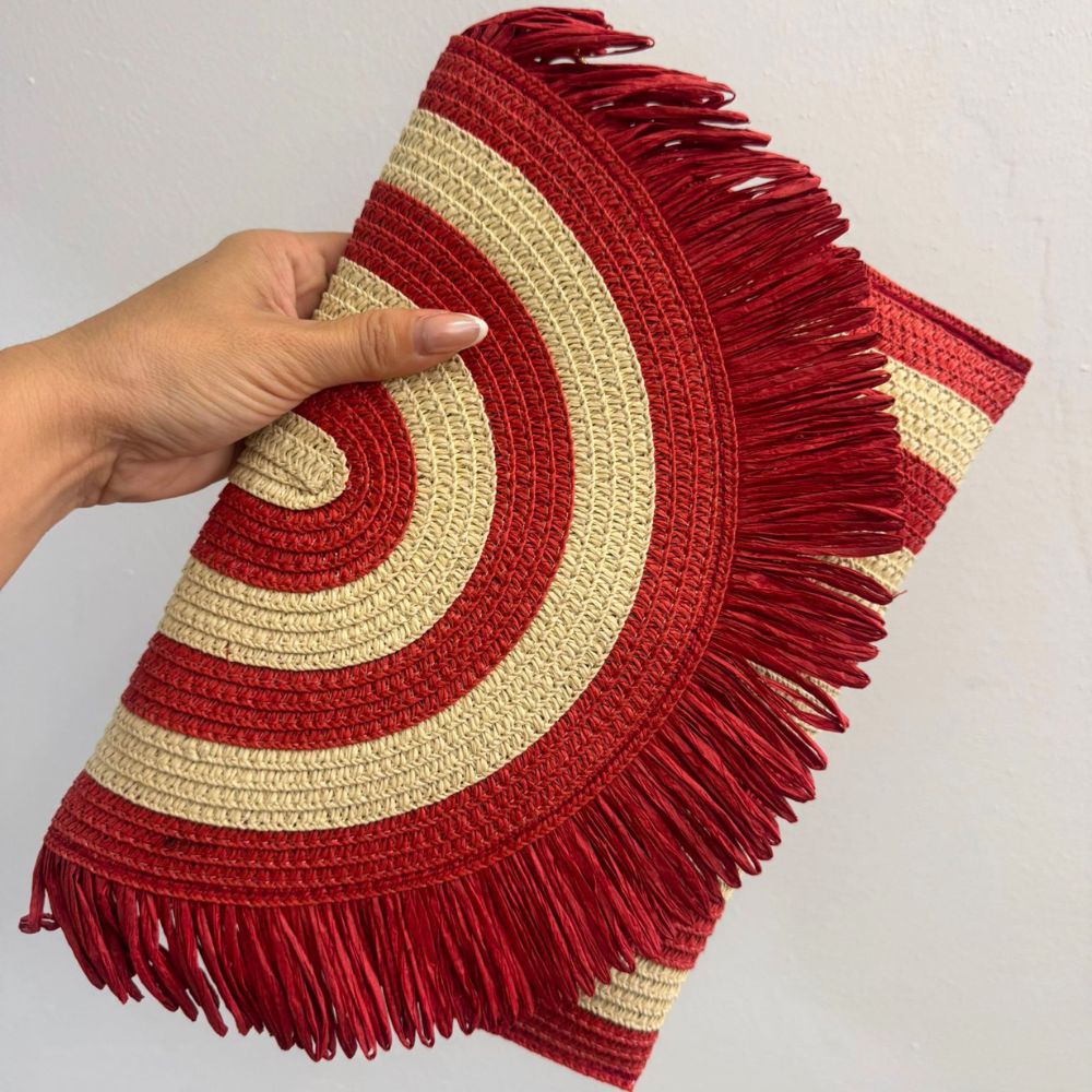 Bolso rafia rojo con flecos