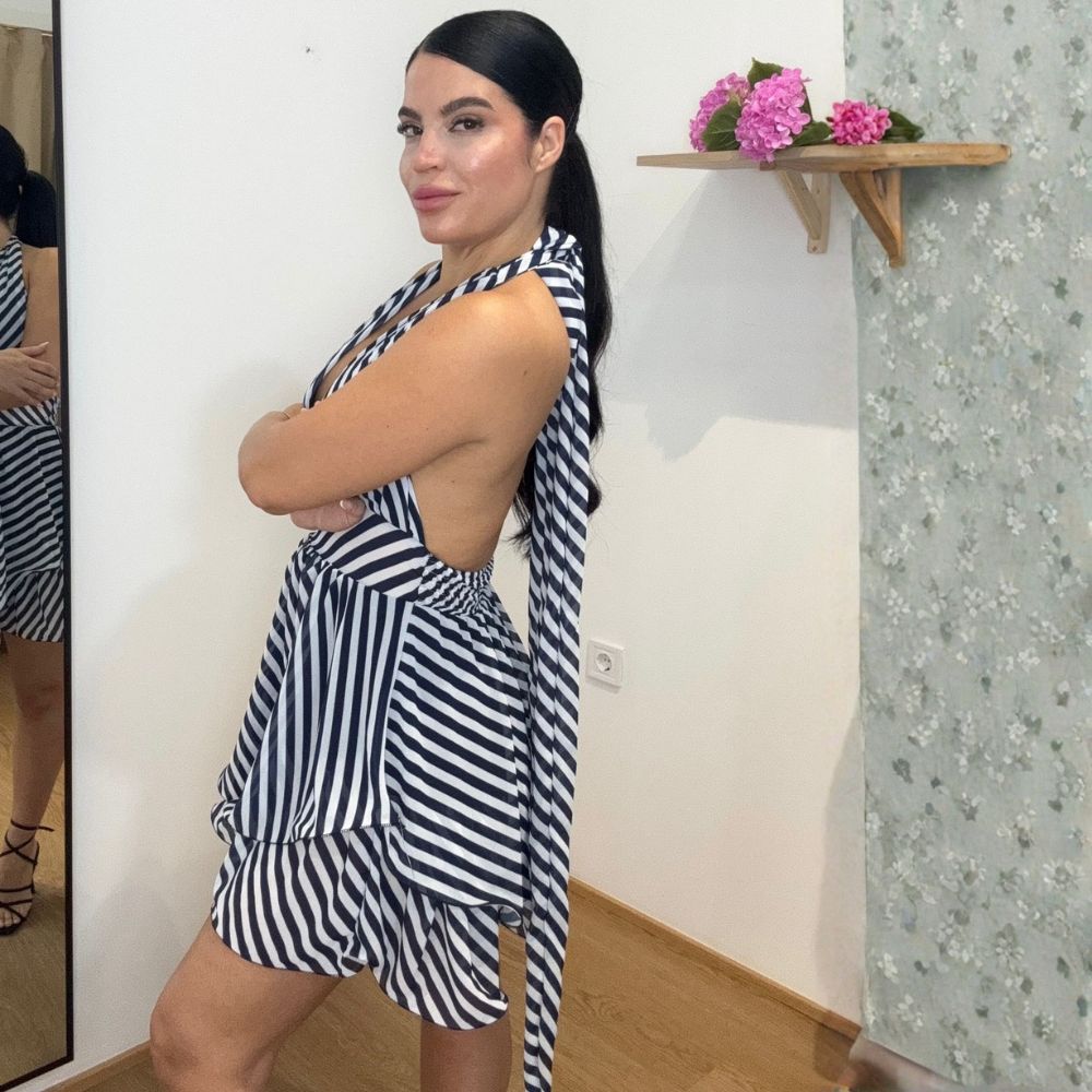 Vestido de rayas atado al cuello - Imagen 2