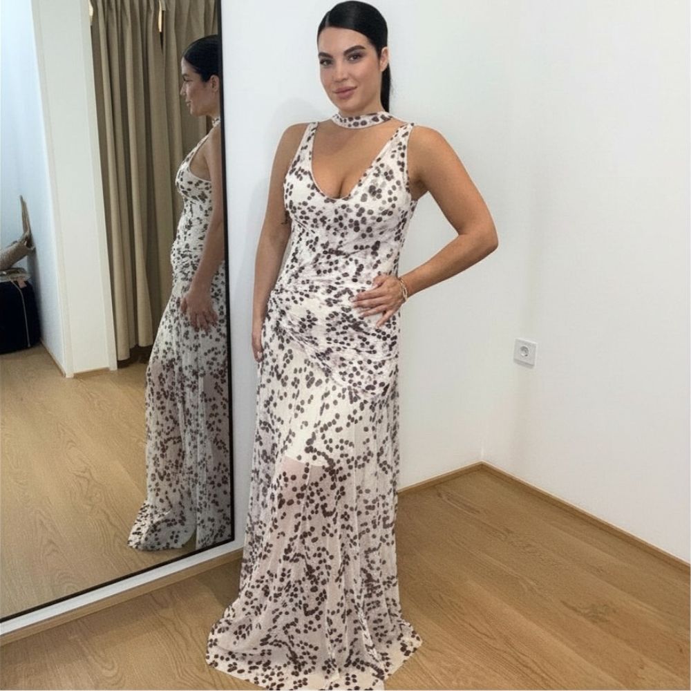 Vestido lunares blanco roto