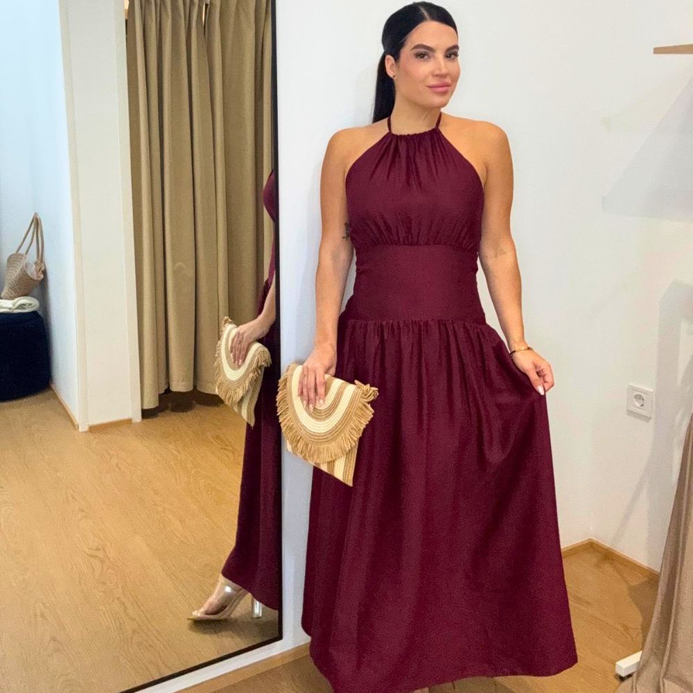 Vestido fajín burdeos