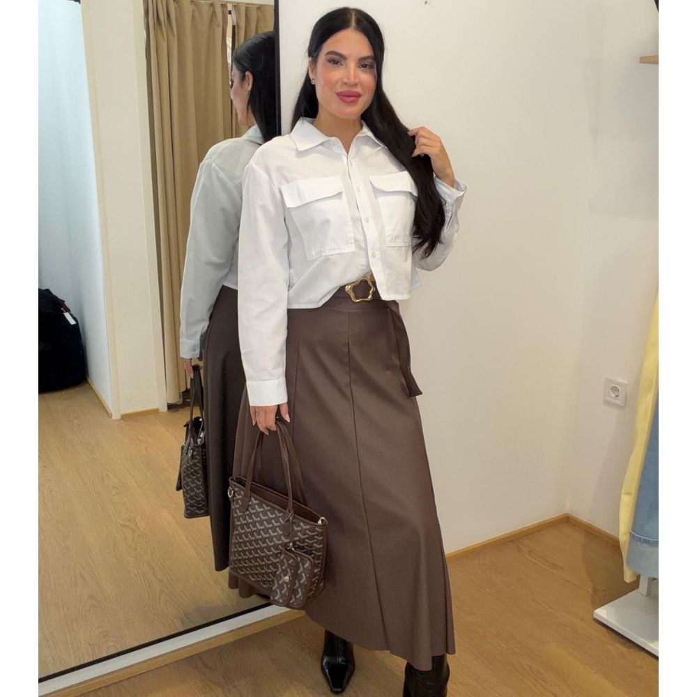 Falda cuero marrón