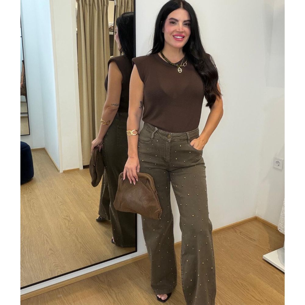 Pantalón tachuelas vaquero marrón claro