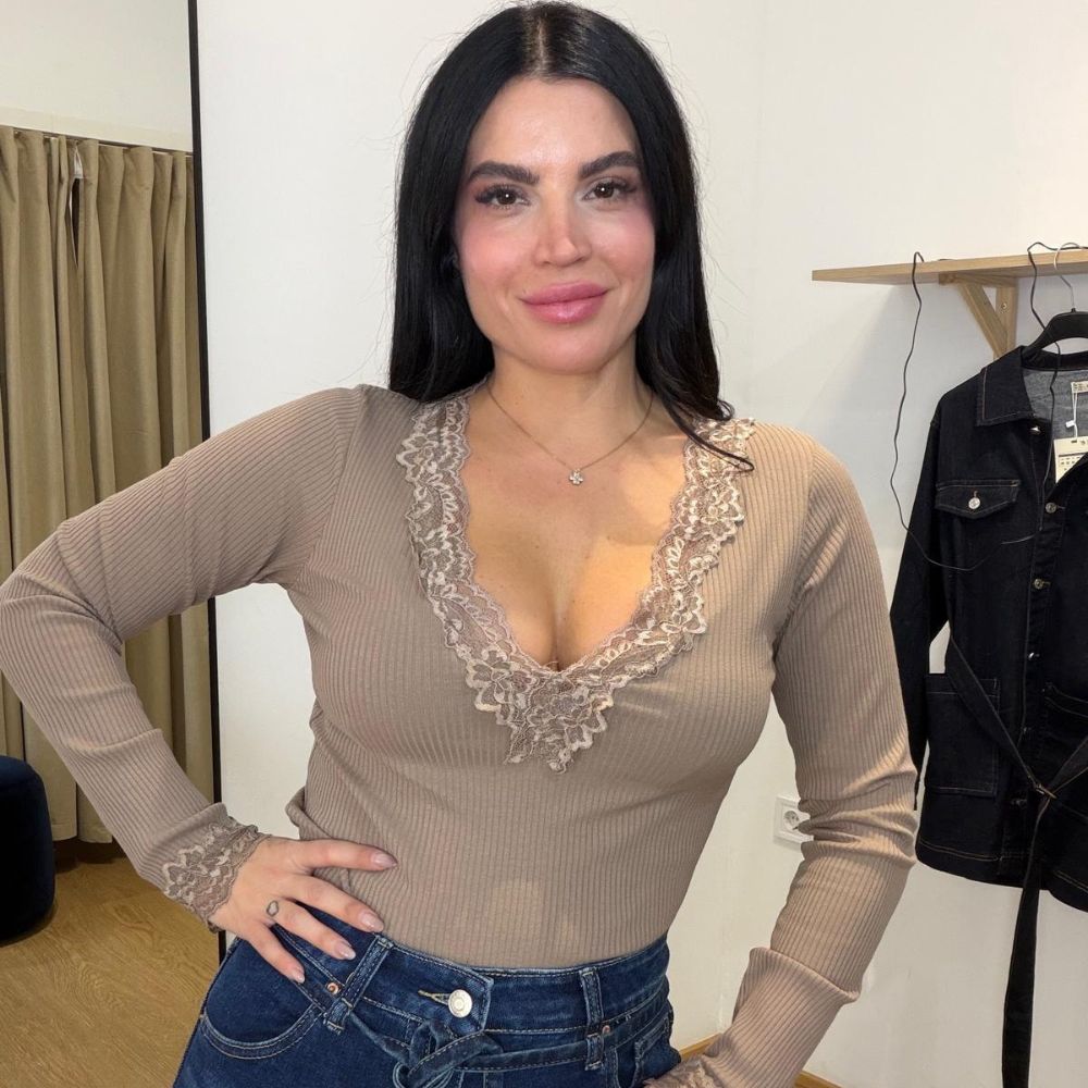 Camiseta canalé beige